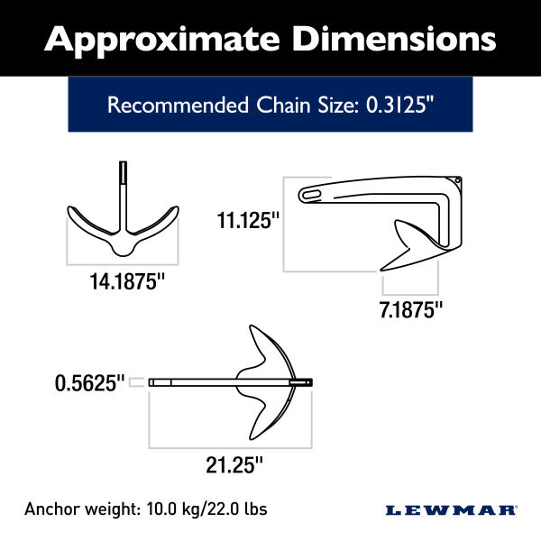Lewmar Boat Anchor 0057910 – Width: 14-3/16 Inch