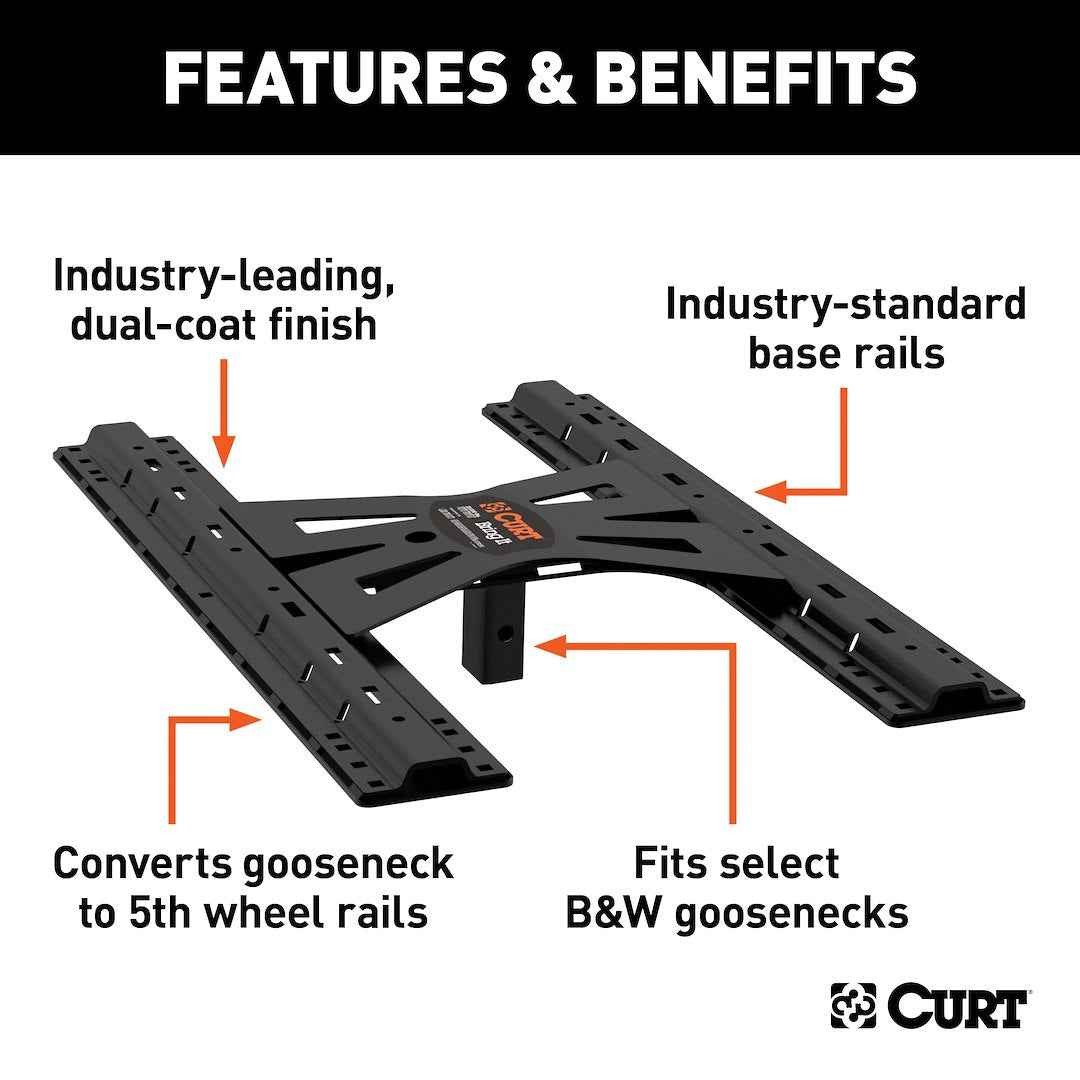 CURT 16310 X5 Gooseneck-to-5th-Wheel Adapter - Square Shank, 20K