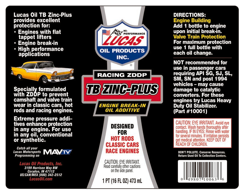 Lucas Oil 10063 Engine Break-In Oil Additive, 16 oz