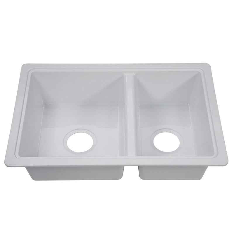 25" White Double Bowl RV Kitchen Sink – ABS Drop-In