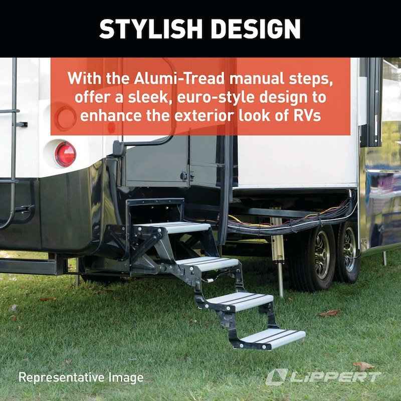 Alumi-Tread 3-Step Manual RV Entry Step 432696 – 24" Wide, Black Aluminum