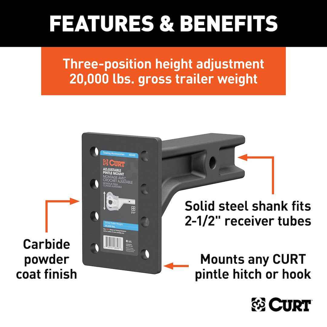 CURT 48348 Pintle Mount - 10-3/4 in Shank, 20000 lb