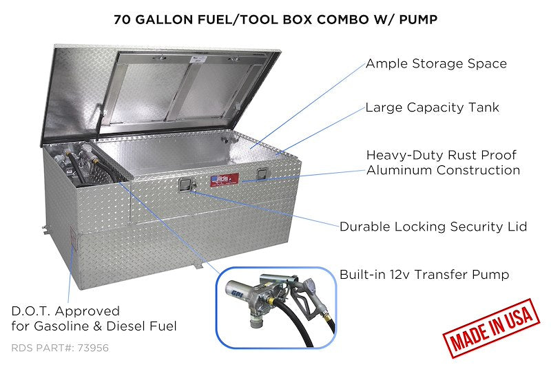 RDS Tanks 73956 70 Gallon Aluminum Combo Fuel Transfer Tank & Toolbox