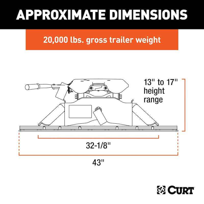 CURT 16141 A20 20K Fifth Wheel Hitch with Legs & Base Rails