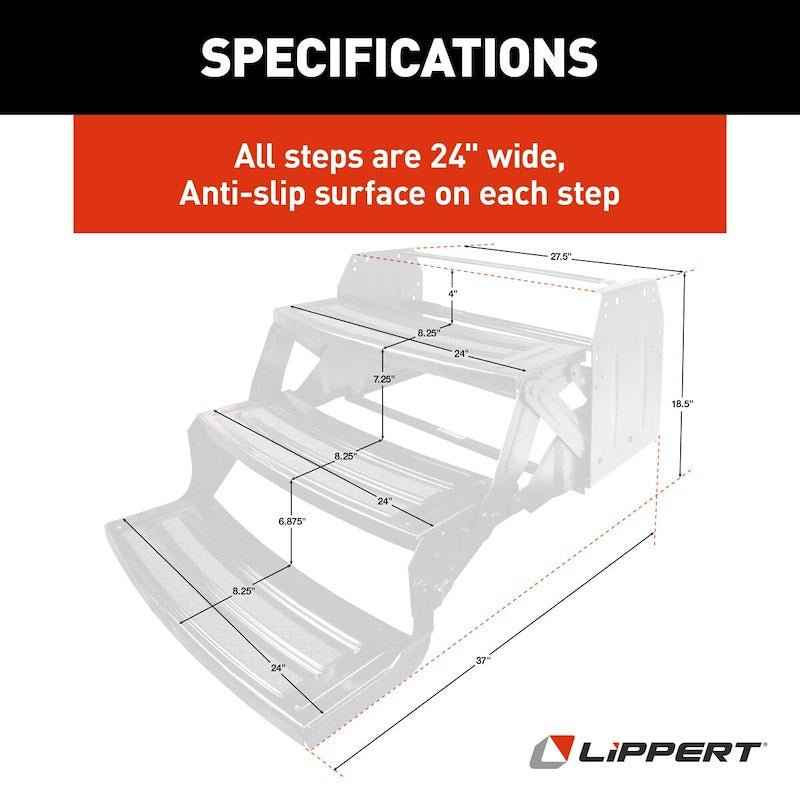 Lippert 3-Step Manual RV Entry Step 432687 – 24" Wide, Black Steel