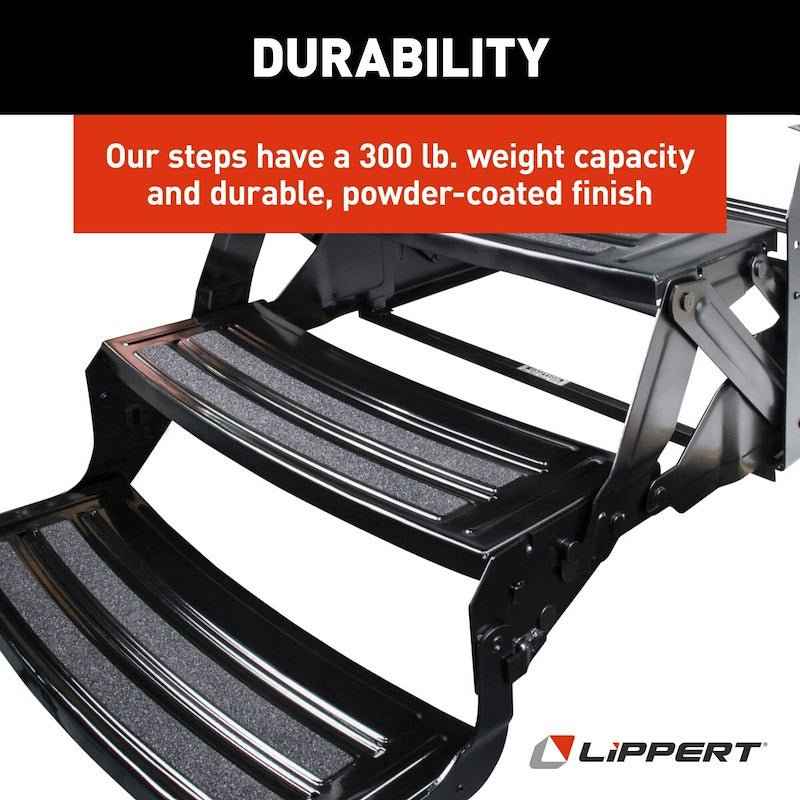 Lippert 3-Step Manual RV Entry Step 432687 – 24" Wide, Black Steel