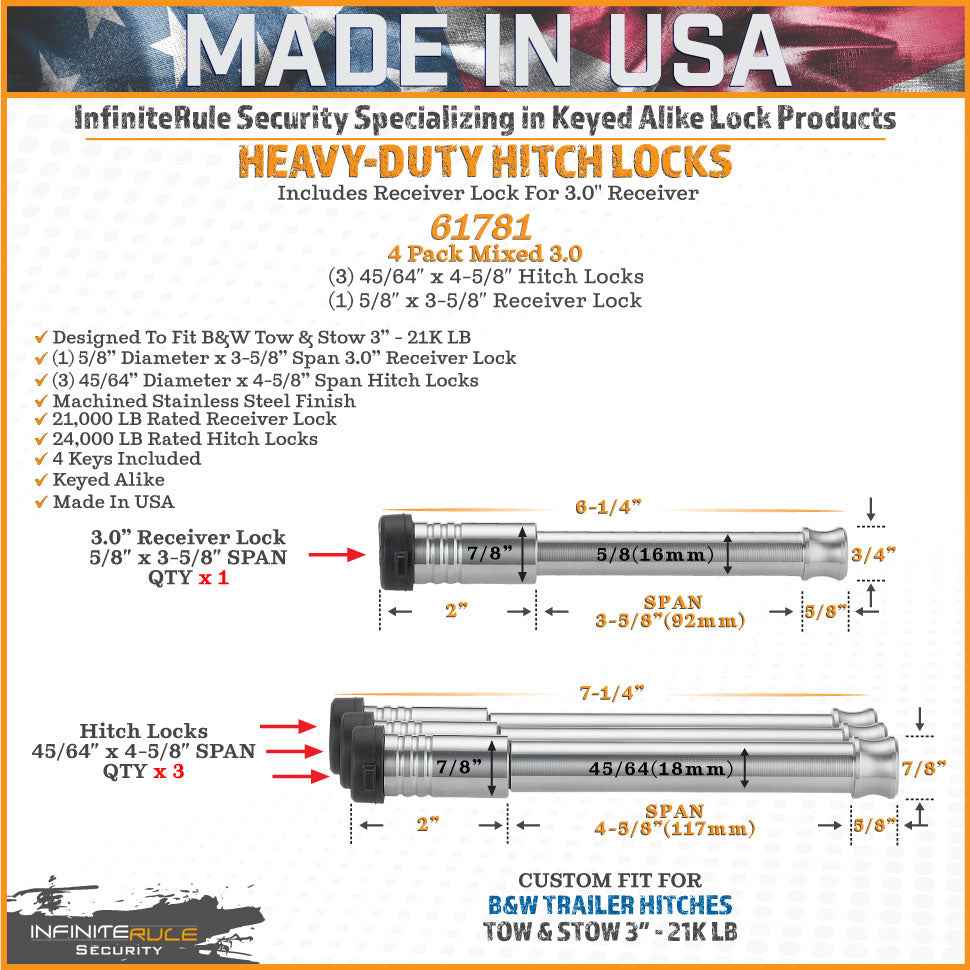 InfiniteRule 61781-S Locking Hitch Pin Set - Stainless Steel