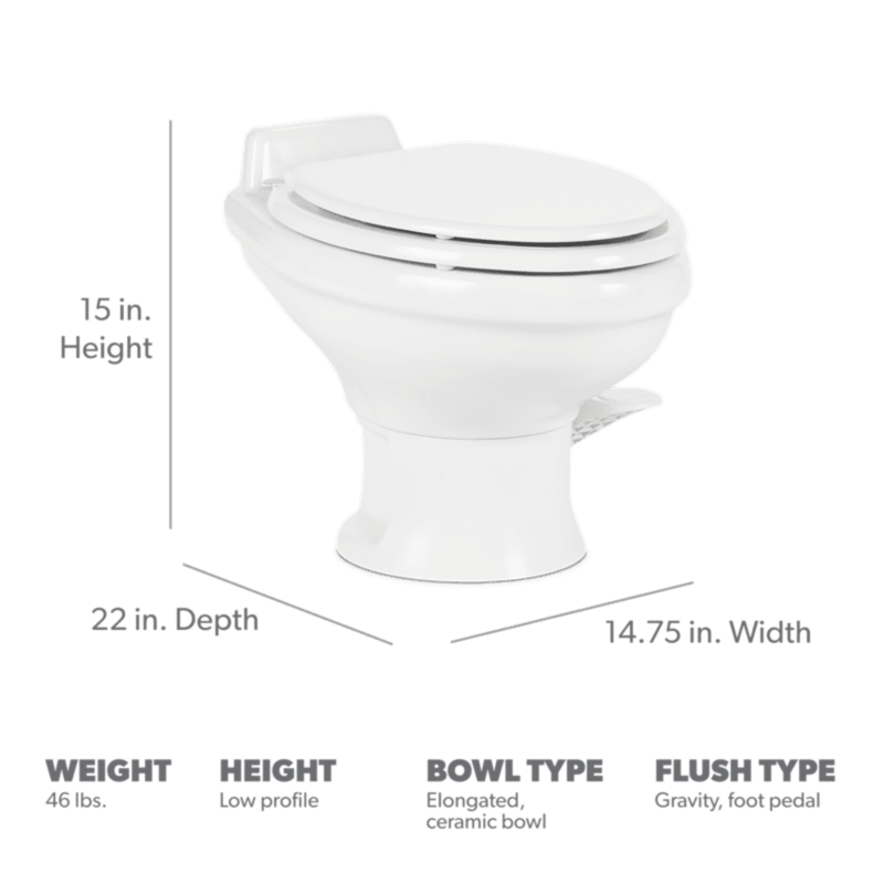 RV Toilet Dometic 302321681 – 321 Series – Permanent Ceramic Toilet – White