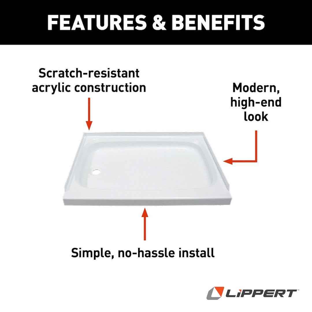 Lippert 210373 ABS RV Shower Pan - White, 24 x 36 in