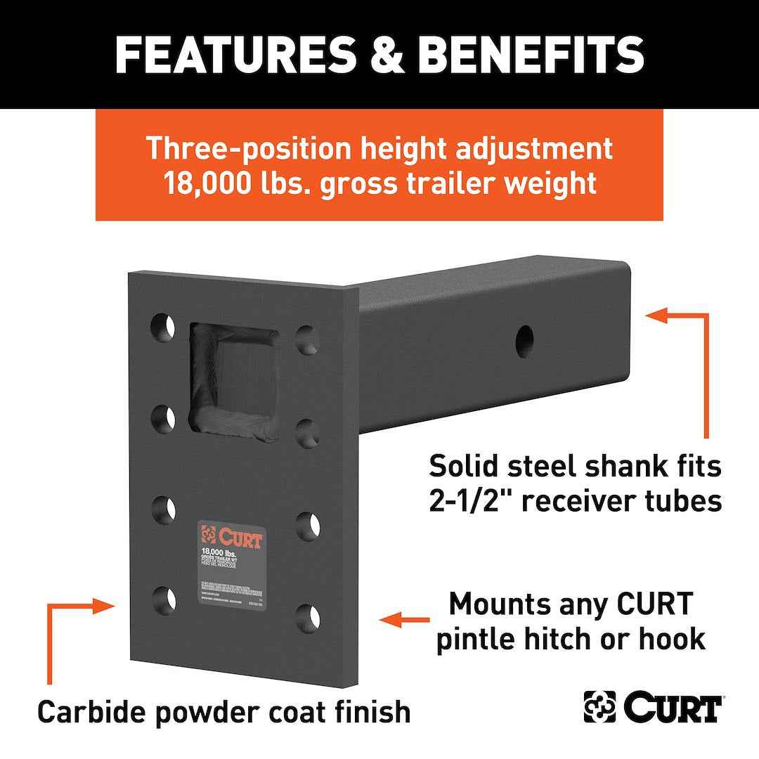 CURT 48329 Pintle Mount - 12-1/2 in Shank, 18000 lb