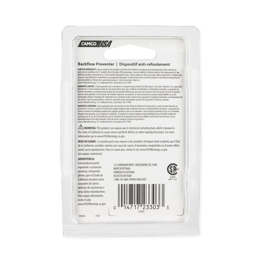 Camco Fresh Water Backflow Preventer (23303) – End Size1: 1/2 Inch