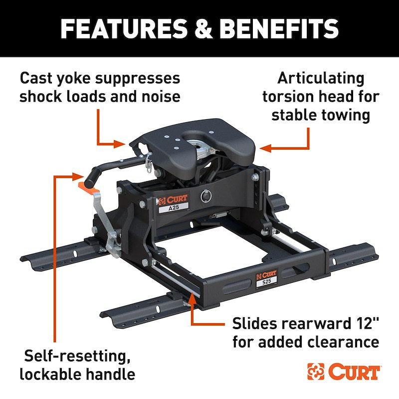 CURT A25 25K Fifth Wheel Hitch with S25 Slider – 16651
