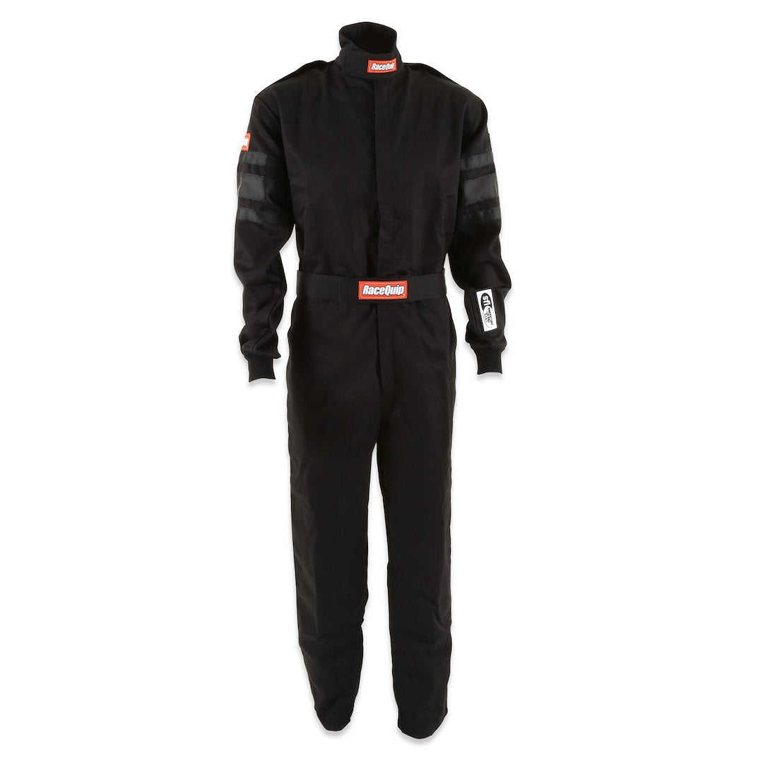 Racequip 110005 Black Single-Layer Racing Suit, Large