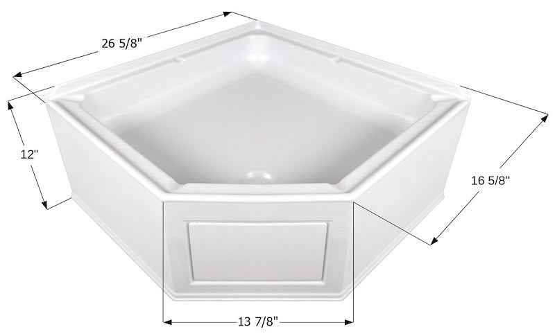 Icon 15231 Neo Angle RV Shower Pan – Polar White ABS with Center Drain