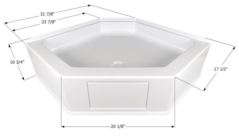Icon 15232 Neo Angle RV Shower Pan – Polar White ABS with Center Drain