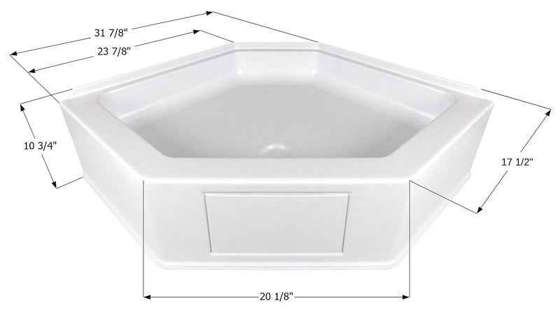 Icon 15232 Neo Angle RV Shower Pan – Polar White ABS with Center Drain