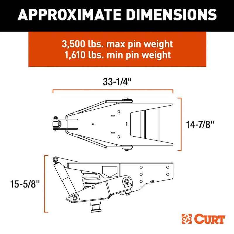 CURT 2024044569 Helux Air-Ride Gooseneck Fifth Wheel Trailer Hitch Pin Box
