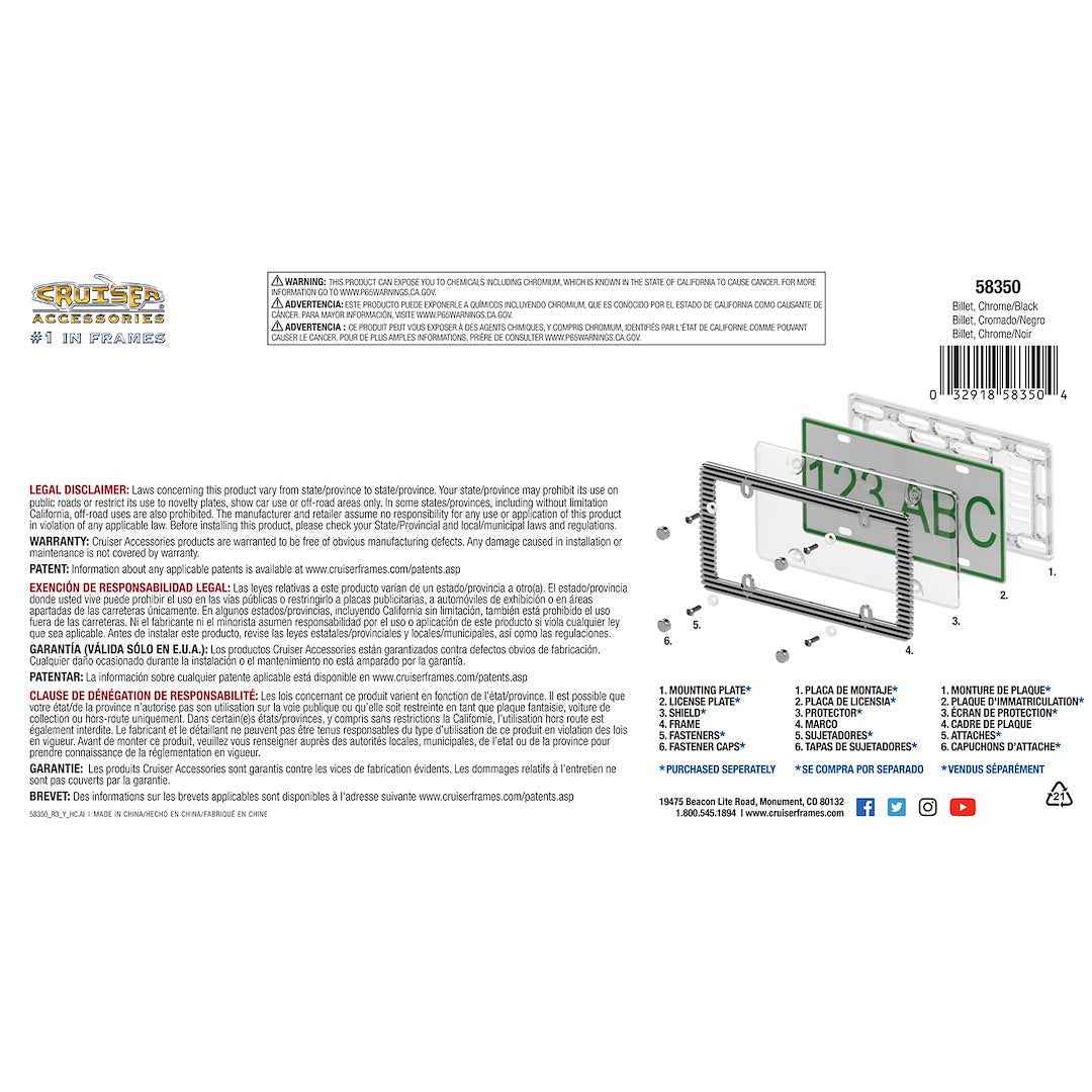 Cruiser 58350 License Plate Frame - Billet, Automotive