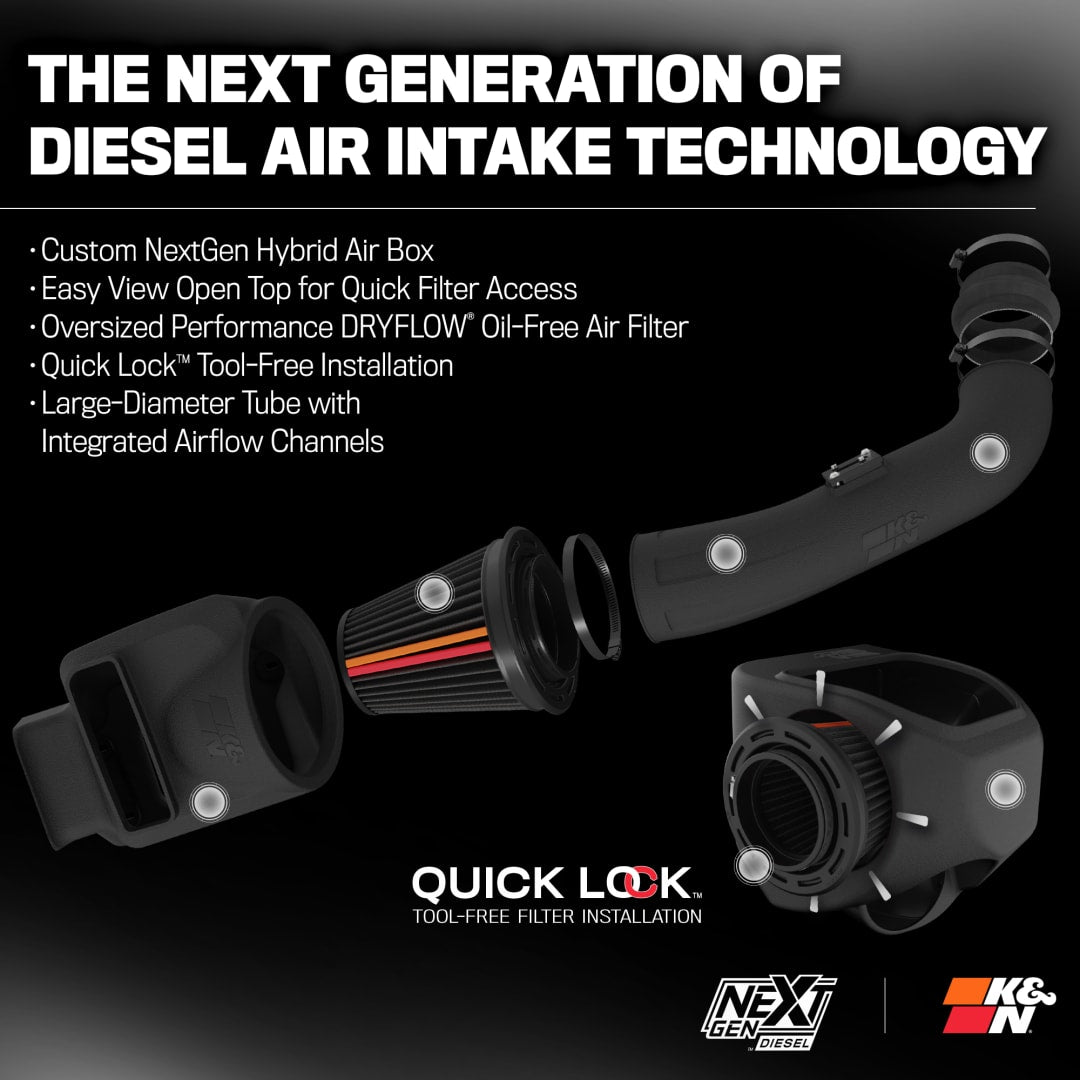 K&N 50-3101d NextGen Diesel Dryflow Cold Air Intake