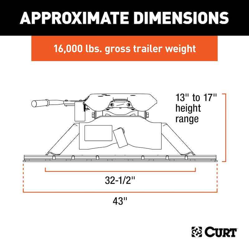 CURT 16121 A16 16K Fifth Wheel Hitch with Legs & Base Rails