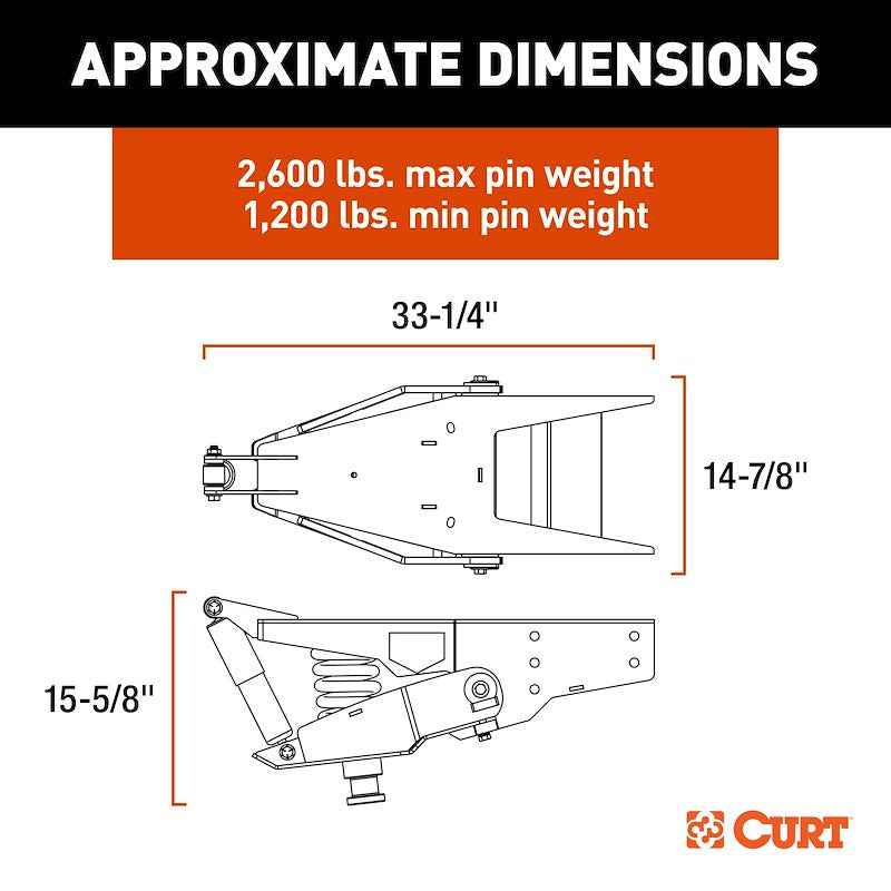 CURT 2024044568 Helux Air-Ride Gooseneck Fifth Wheel Trailer Hitch Pin Box