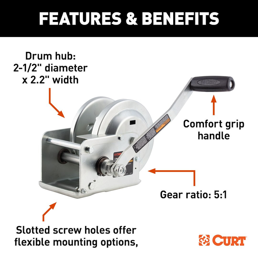 CURT 29615 1,500-Pound Fixed-Mount Brake Winch - image 5