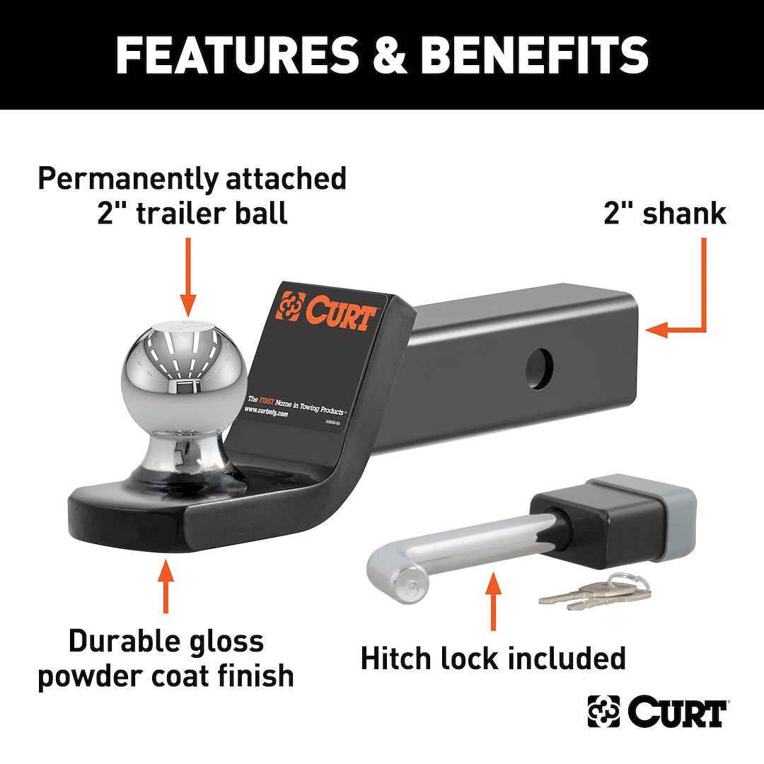 CURT 45141 Ball Mount - 2 in Ball, 2 in Drop, 7500 lb