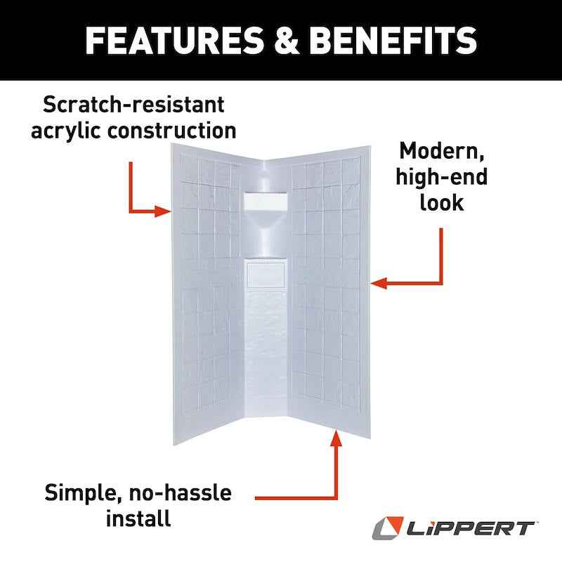 Lippert Better Bath 306205 34" x 34" Neo Angle RV Shower Surround – 1-Piece