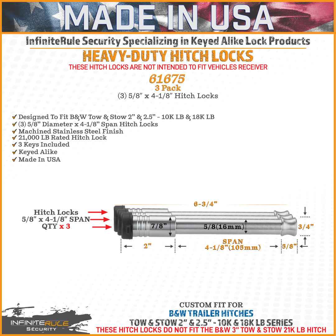 InfiniteRule 61675-S Locking Hitch Pin Set - Stainless Steel