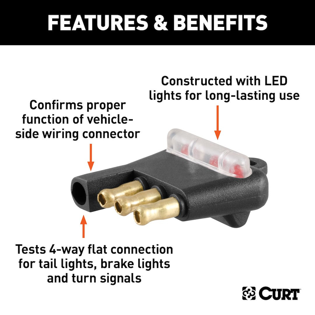 CURT Trailer Wiring Circuit Tester (58260) – Type: 4-Way Flat