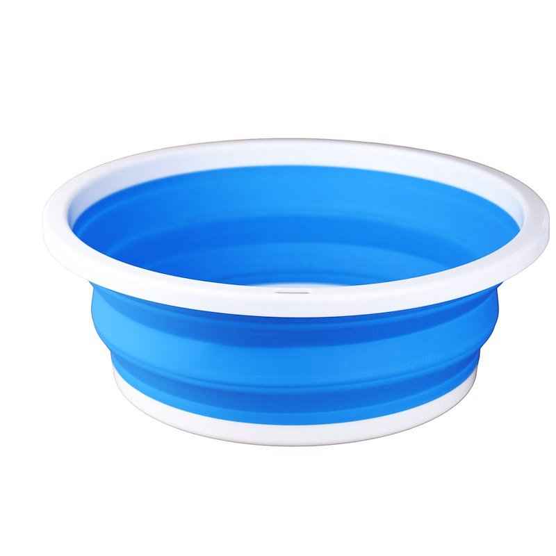 Collapsible RV Sink – 9L, White/Blue, Food-Safe, Portable Basin