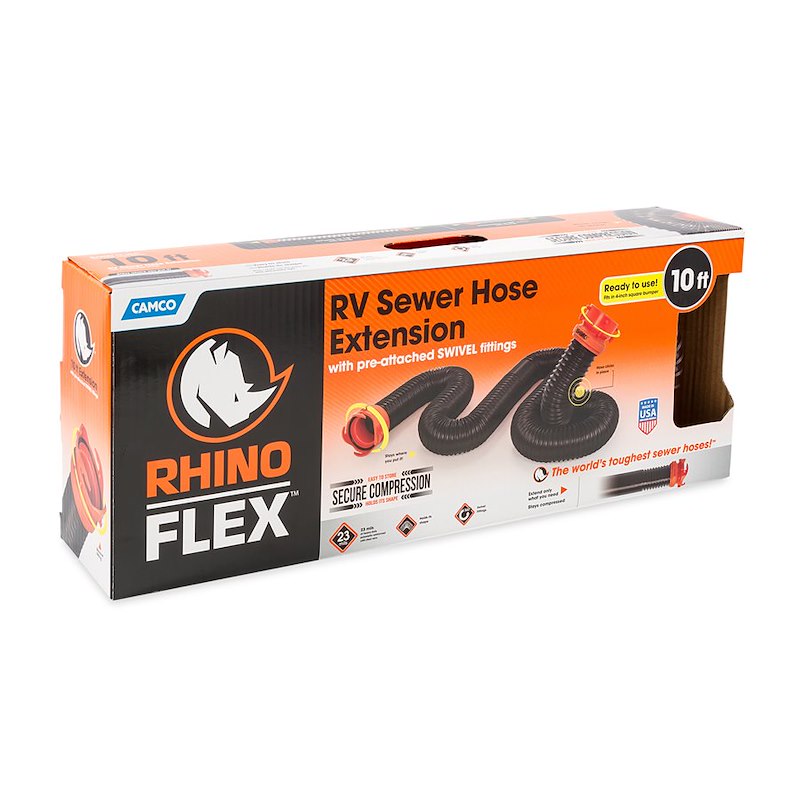 Camco 39764 RhinoFLEX 10' RV Sewer Hose with Swivel Fittings & Locking Rings