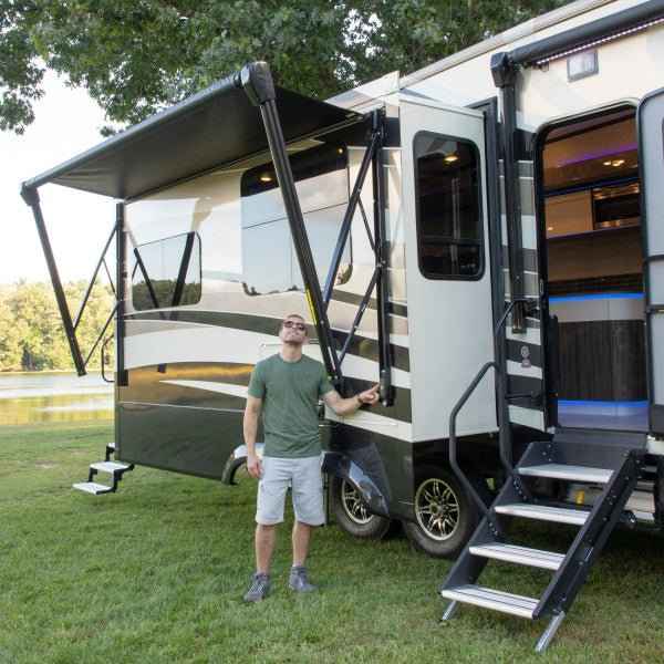 Solera 21' RV Patio Awning Fabric Roller Assembly – Black Fade | 8' Extension