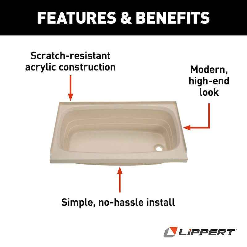 Lippert Better Bath 209392 24" x 40" RV Bathtub – Right Hand Drain