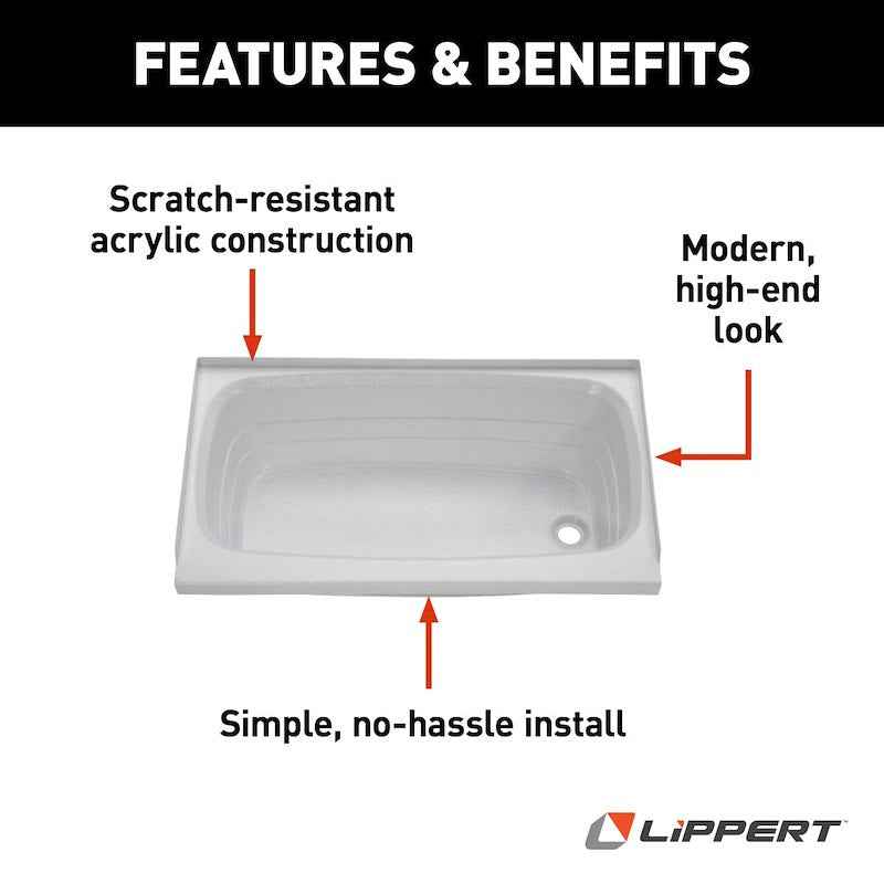 Lippert Better Bath 209678 24" x 40" RV Bathtub – Right Hand Drain