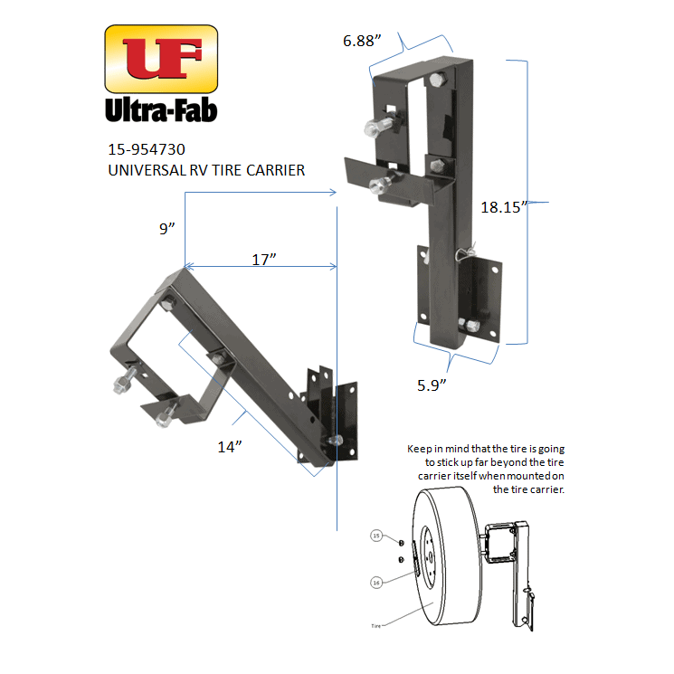 Ultra-Fab Products 15-954730 4 in Bumper Folding Spare Tire Carrier