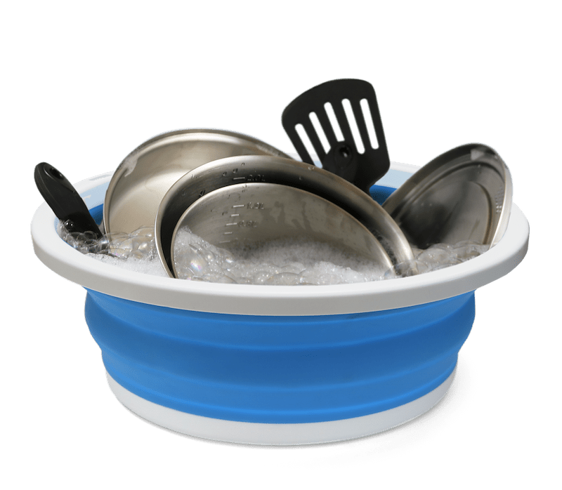 Collapsible RV Sink – 9L, White/Blue, Food-Safe, Portable Basin