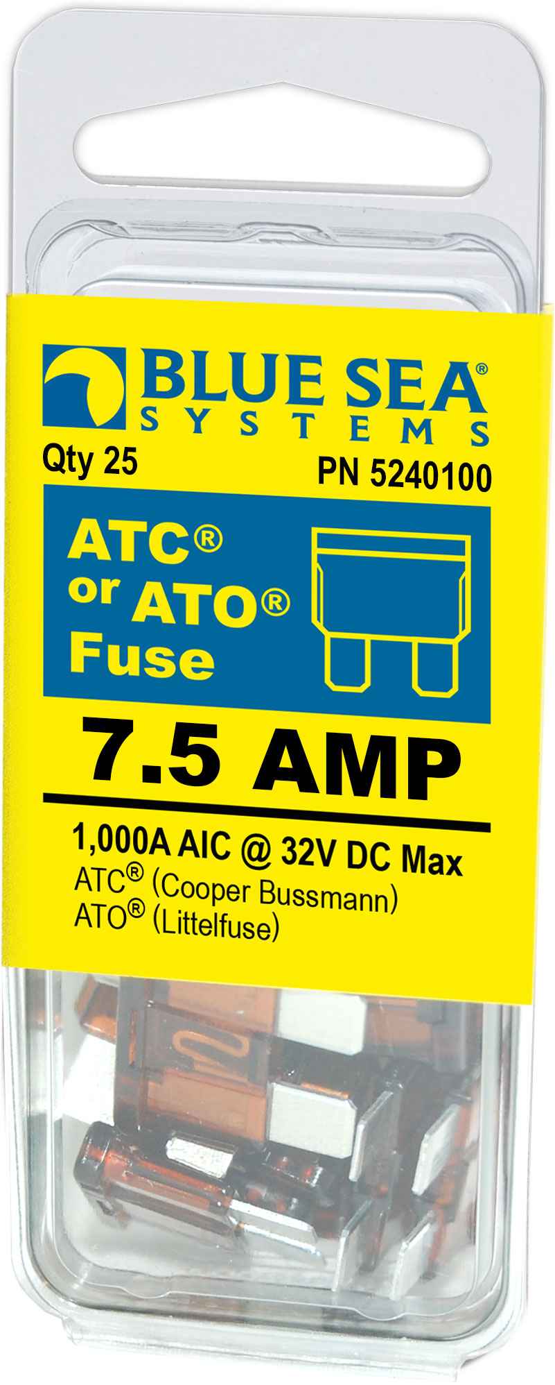 Blue Sea 5240100-BSS 7.5A ATO/ATC Blade Fuses - 25 Pack