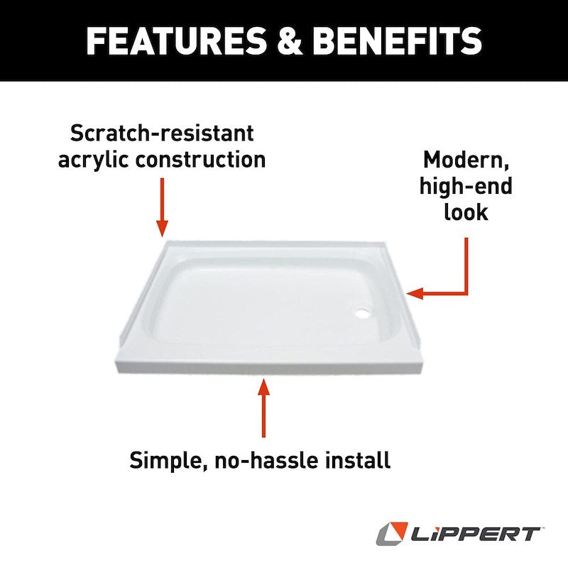 Lippert Better Bath 210375 24" x 36" RV Shower Pan – Colonial White