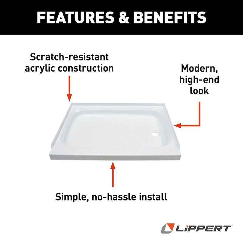 Lippert Better Bath 210375 24" x 36" RV Shower Pan – Colonial White