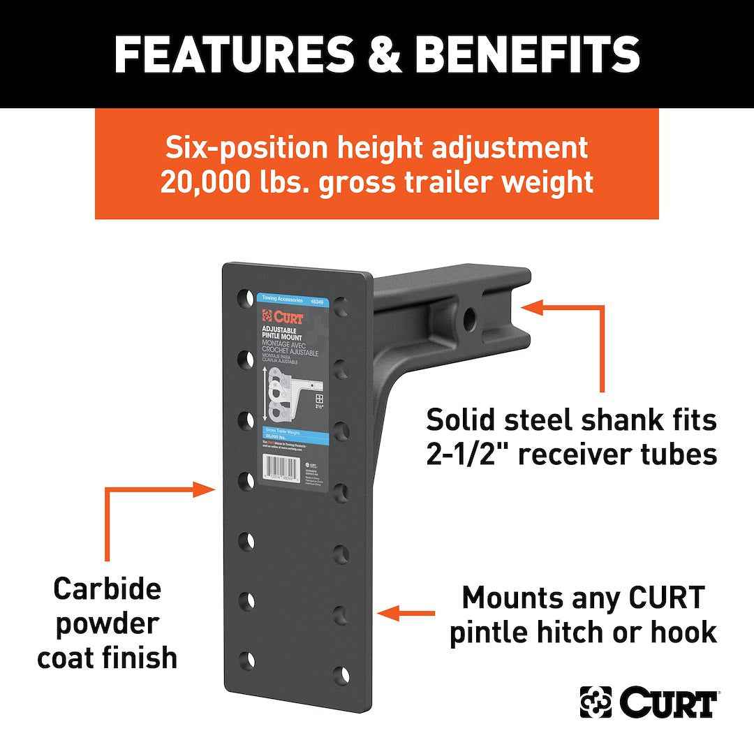 CURT 48349 Pintle Mount - 10-3/4 in Shank, 20000 lb
