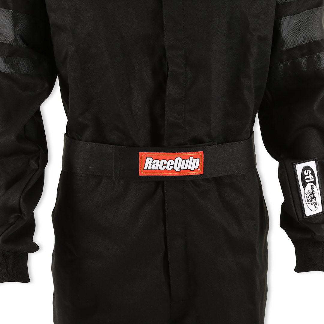 Racequip 110005 Black Single-Layer Racing Suit, Large