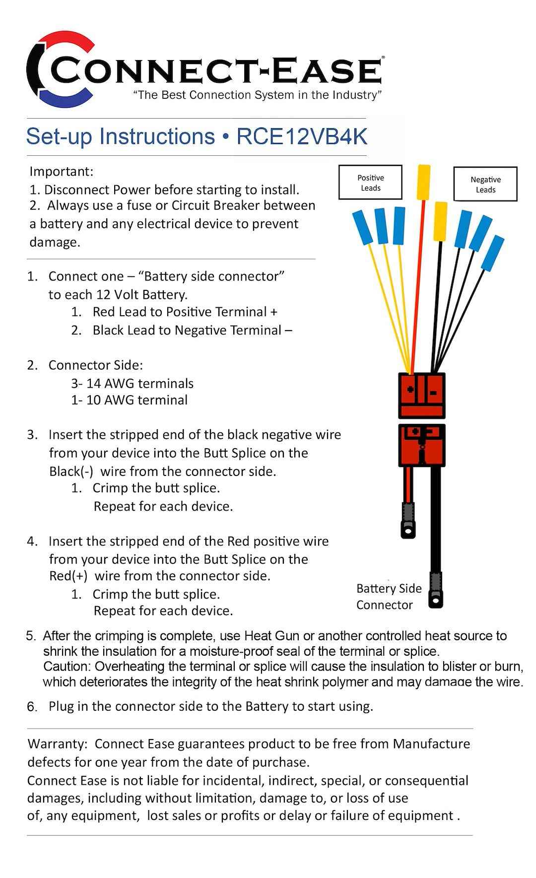 Connect-Ease RCE12VB4K Non-Fused 50-Amp Battery Harness