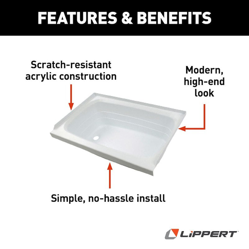 Lippert Better Bath 209681 24" x 46" RV Bathtub – Left Hand Drain
