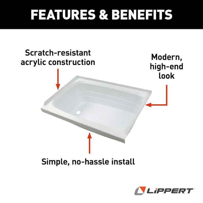 Lippert Better Bath 209681 24" x 46" RV Bathtub – Left Hand Drain