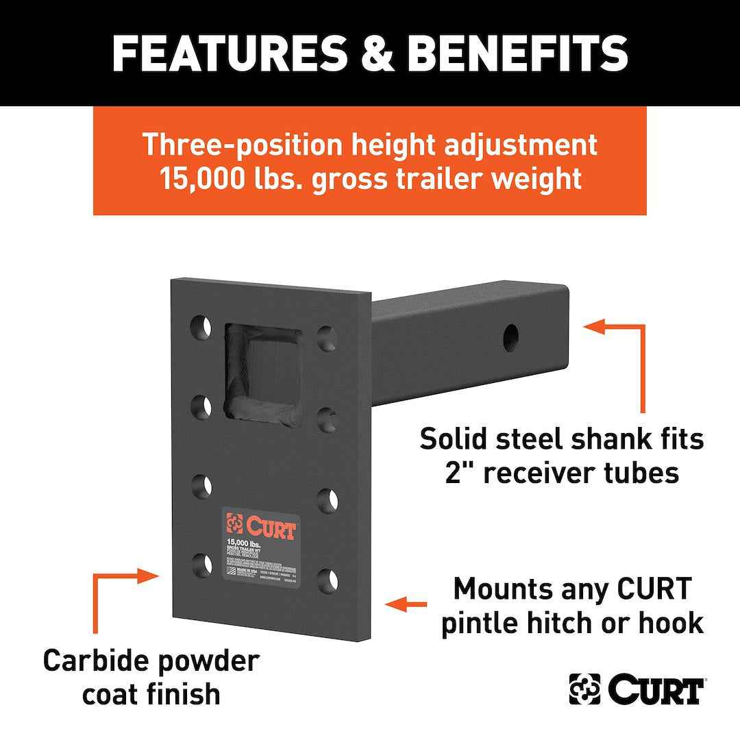 CURT 48325 Pintle Mount - 10-1/2 in Shank, 15000 lb