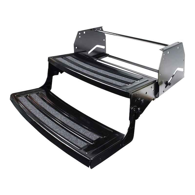 Lippert 2-Step Manual RV Entry Step – 24" Wide, Radius Tread, Bolt-On, Black Steel