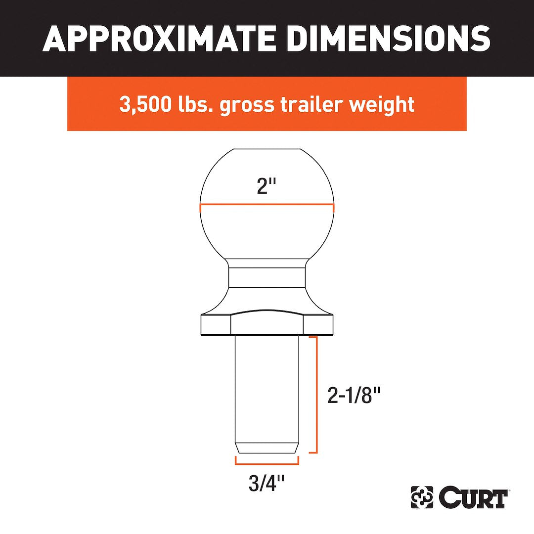CURT Trailer Hitch Ball (40018) – Shank Length (In): 2-1/8 Inch