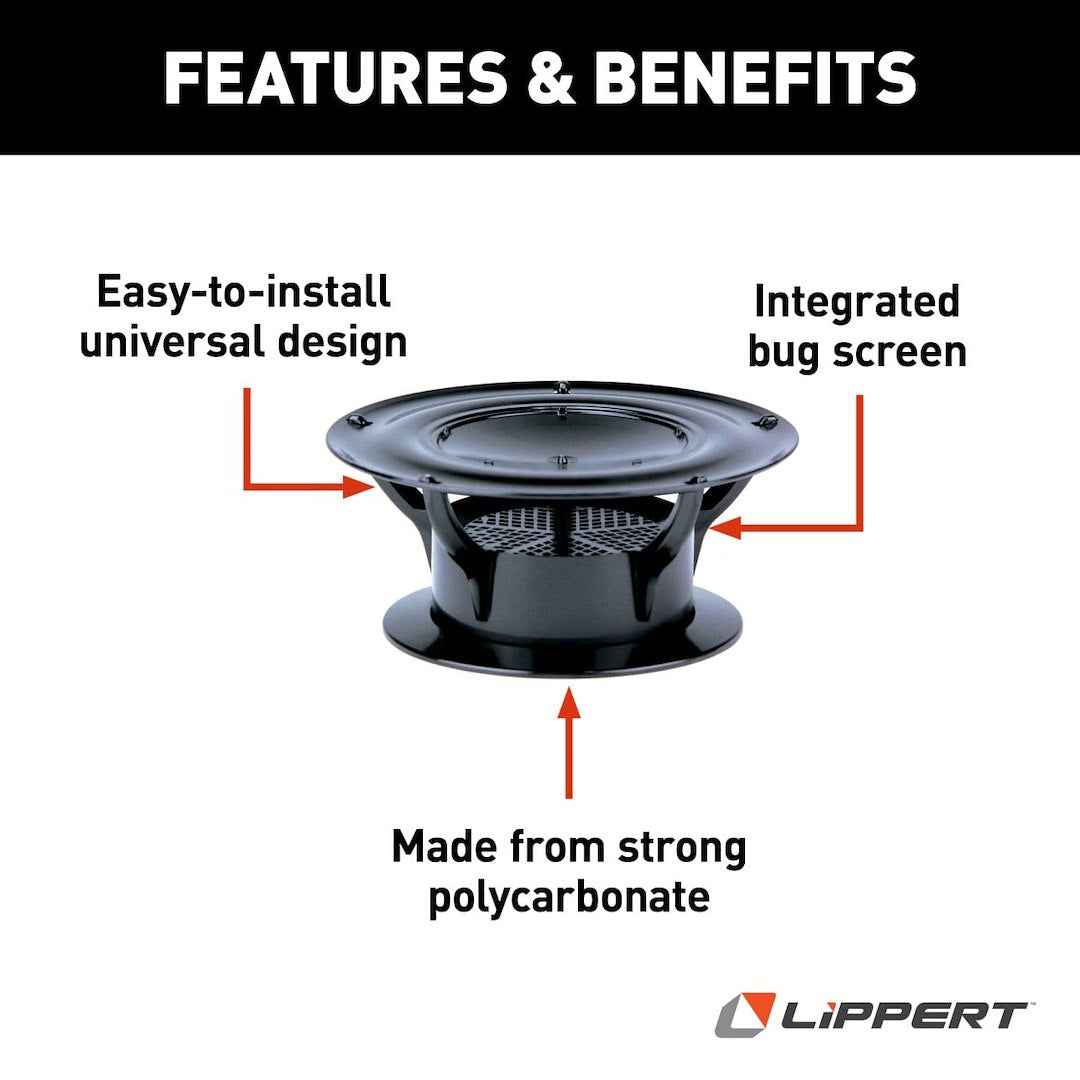 Lippert 389380 RV Sewer Roof Vent with Cap - Black