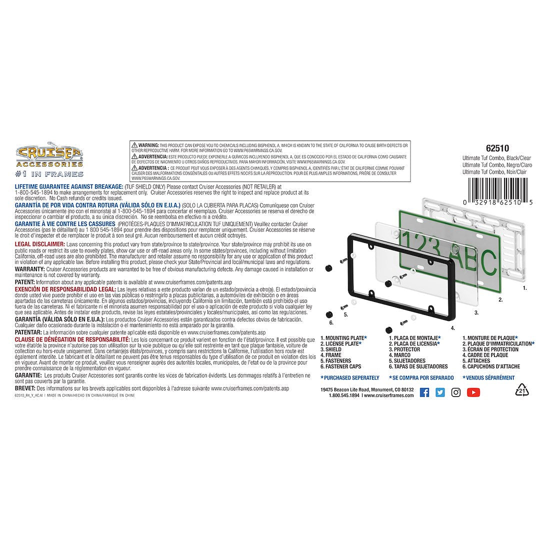 Cruiser 62510 License Plate Frame - Tuf Bubble Shield, Automotive